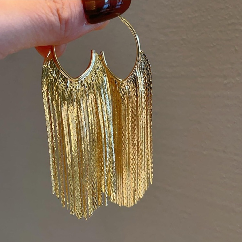 Elegant Gold Tassel Earrings - Picture 3 of 5